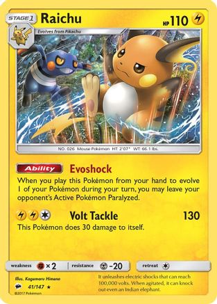 Raichu 41/147 - SM  Burning Shadows Reverse Holofoil