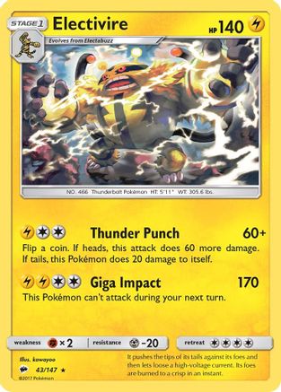 Electivire 43/147 - SM  Burning Shadows Reverse Holofoil