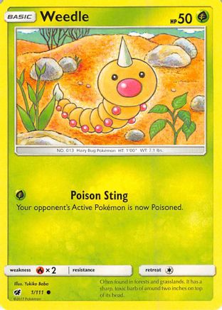 Weedle 1/111 - SM  Crimson Invasion Reverse Holofoil