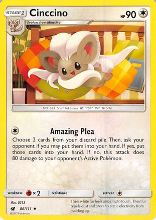 Cinccino 86/111 - SM  Crimson Invasion Reverse Holofoil