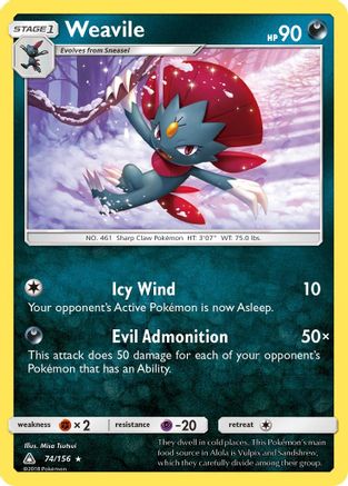 Weavile 74/156 - SM  Ultra Prism Holofoil