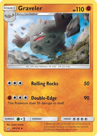 Graveler 88/214 - SM  Unbroken Bonds Reverse Holofoil