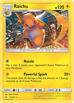 Raichu 67/236 - SM  Cosmic Eclipse Reverse Holofoil