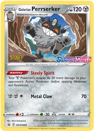 Galarian Perrserker - SWSH008 (Prerelease) [Staff] SWSH008 - SWSH Sword & Shield Promo Cards Holofoil