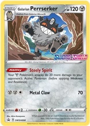 Galarian Perrserker - SWSH008 (Prerelease) SWSH008/307 - SWSH Sword & Shield Promo Cards Holofoil