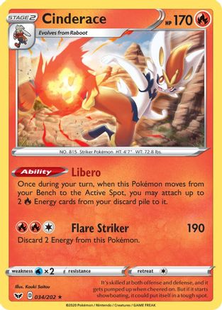 Cinderace (034) 34/202 - SWSH01 Sword & Shield Base Set Holofoil