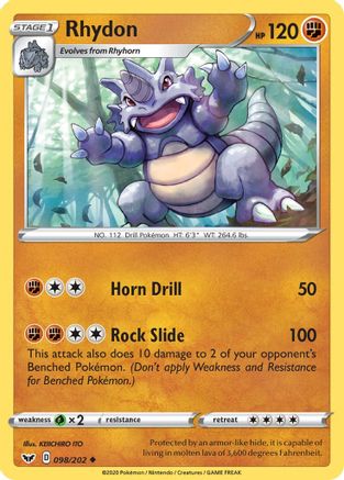 Rhydon 98/202 - SWSH01 Sword & Shield Base Set Reverse Holofoil