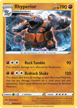 Rhyperior 99/202 - SWSH01 Sword & Shield Base Set Reverse Holofoil