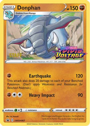 Donphan - SWSH067 (Prerelease) [Staff] SWSH067 - SWSH Sword & Shield Promo Cards Holofoil