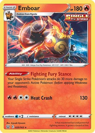 Emboar 25/163 - SWSH05 Battle Styles Reverse Holofoil