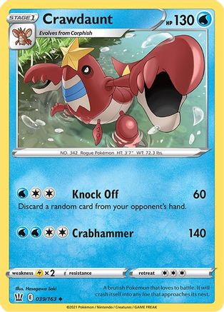 Crawdaunt 39/163 - SWSH05 Battle Styles Reverse Holofoil