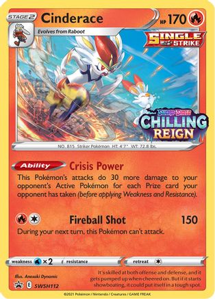 Cinderace - SWSH112 (Prerelease) SWSH112/307 - SWSH Sword & Shield Promo Cards Holofoil
