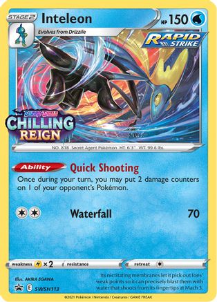Inteleon - SWSH113 (Prerelease) SWSH113/307 - SWSH Sword & Shield Promo Cards Holofoil