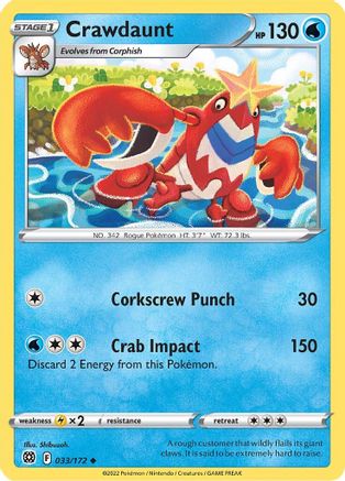 Crawdaunt 33/172 - SWSH09 Brilliant Stars Reverse Holofoil