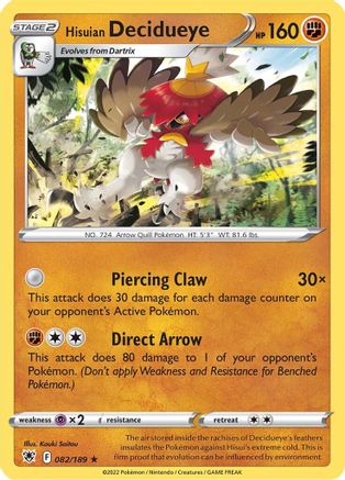 Hisuian Decidueye 82/189 - SWSH10 Astral Radiance Holofoil