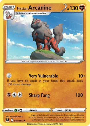 Hisuian Arcanine 84/196 - SWSH11 Lost Origin Reverse Holofoil
