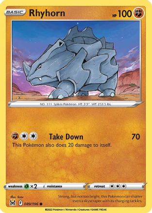 Rhyhorn 89/196 - SWSH11 Lost Origin Reverse Holofoil
