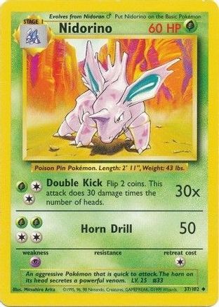 Nidorino 37/102 - Base Set