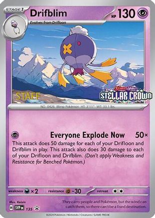 Drifblim - 135 (Prerelease) [Staff] 135 - SV Scarlet & Violet Promo Cards Reverse Holofoil
