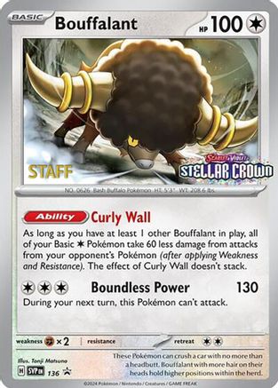 Bouffalant - 136 (Prerelease) [Staff] 136 - SV Scarlet & Violet Promo Cards Holofoil