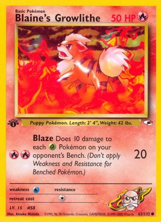 Blaine's Growlithe (62) 62/132 - Gym Heroes 1st Edition