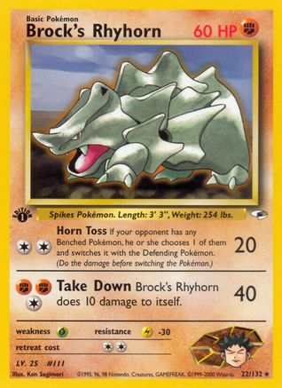 Brock's Rhyhorn (22) 22/132 - Gym Heroes 1st Edition