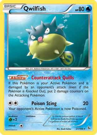 Qwilfish 21/106 - XY  Flashfire Reverse Holofoil