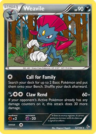 Weavile 52/106 - XY  Flashfire Reverse Holofoil
