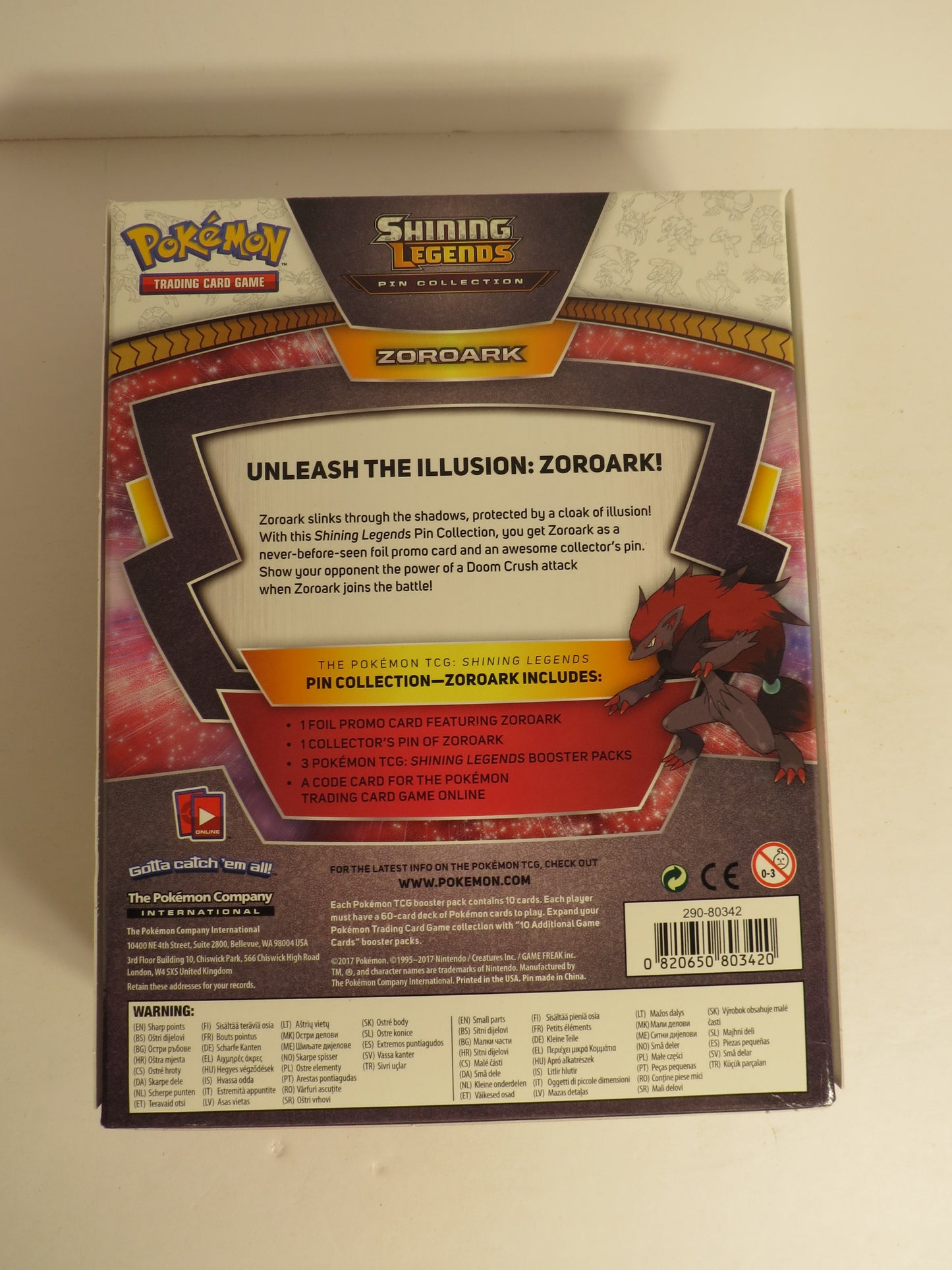 Zoroark Shining Legends Pin Collection Box Pokemon Sealed