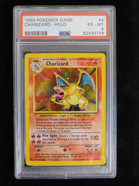 Charizard Holo 4/102 Base Set PSA 6 Graded Pokemon Card