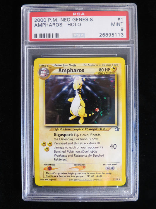 Ampharos Holo 1/111 Neo Genesis PSA 9 Graded Pokemon Card