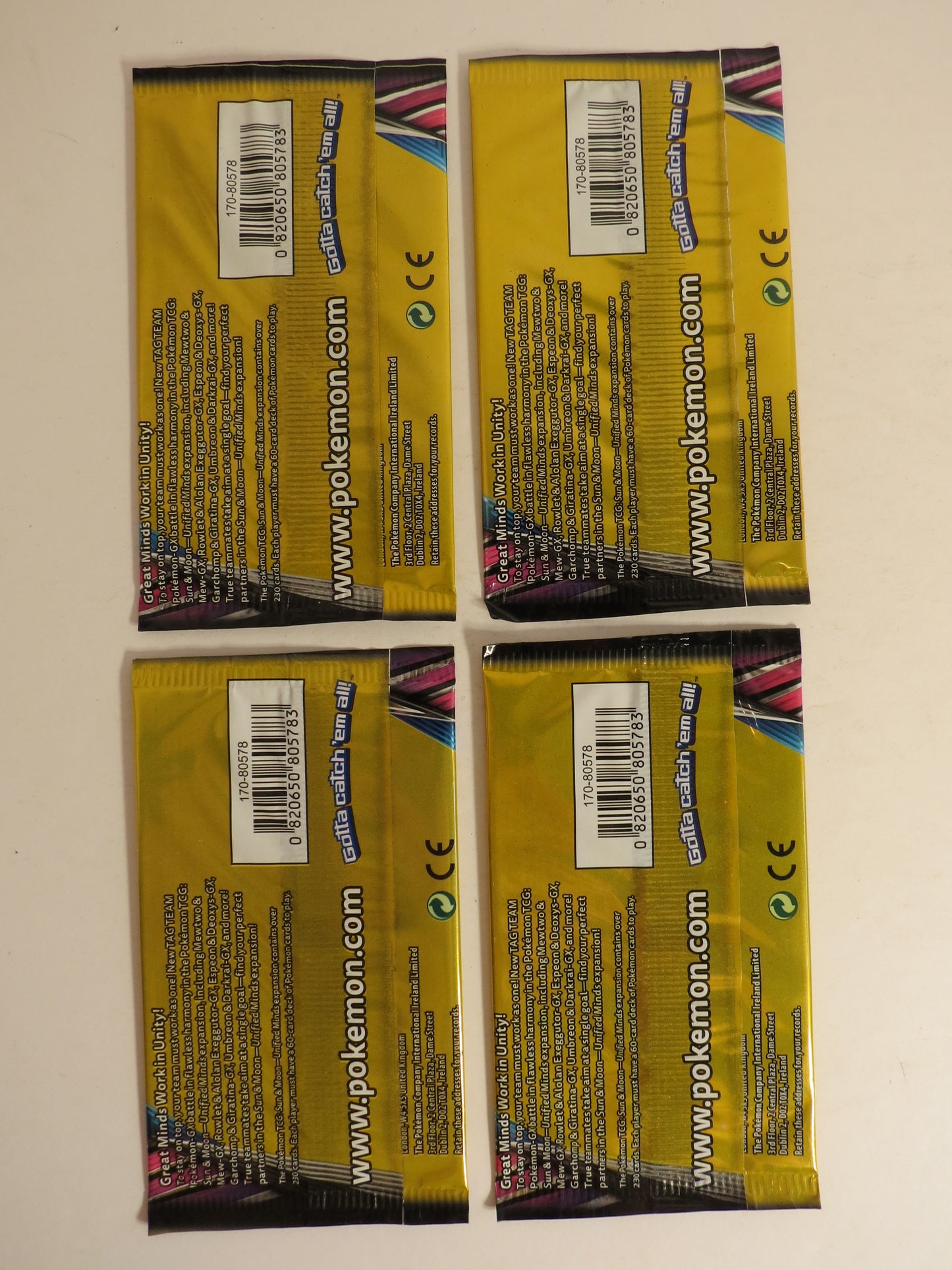 4x Sun & Moon Unified Minds 3 Card Booster Pack Art Set Pokemon Sealed