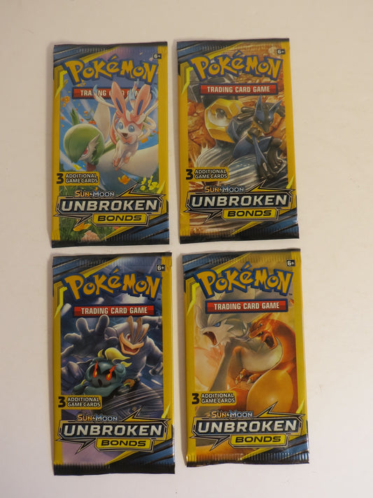 4x Sun & Moon Unbroken Bonds 3 Card Booster Pack Art Set Pokemon Sealed