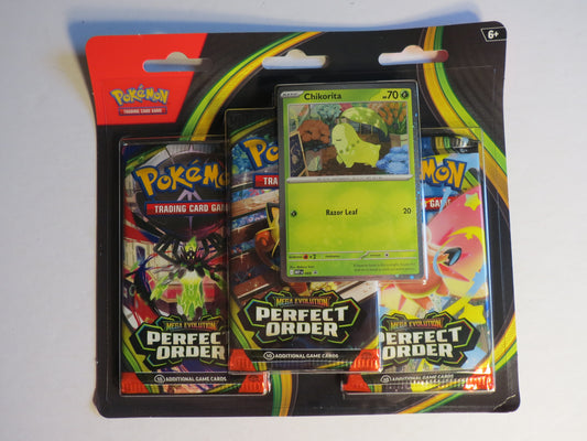 Mega Evolutions Perfect Order Triple Booster Blister Pack Chikorita Pokemon