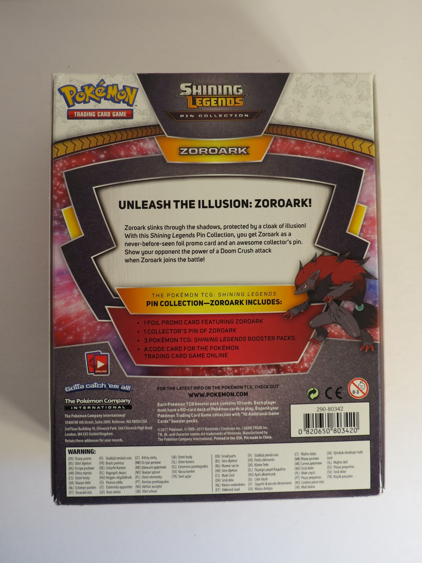 Zoroark Shining Legends Pin Collection Box Pokemon Sealed