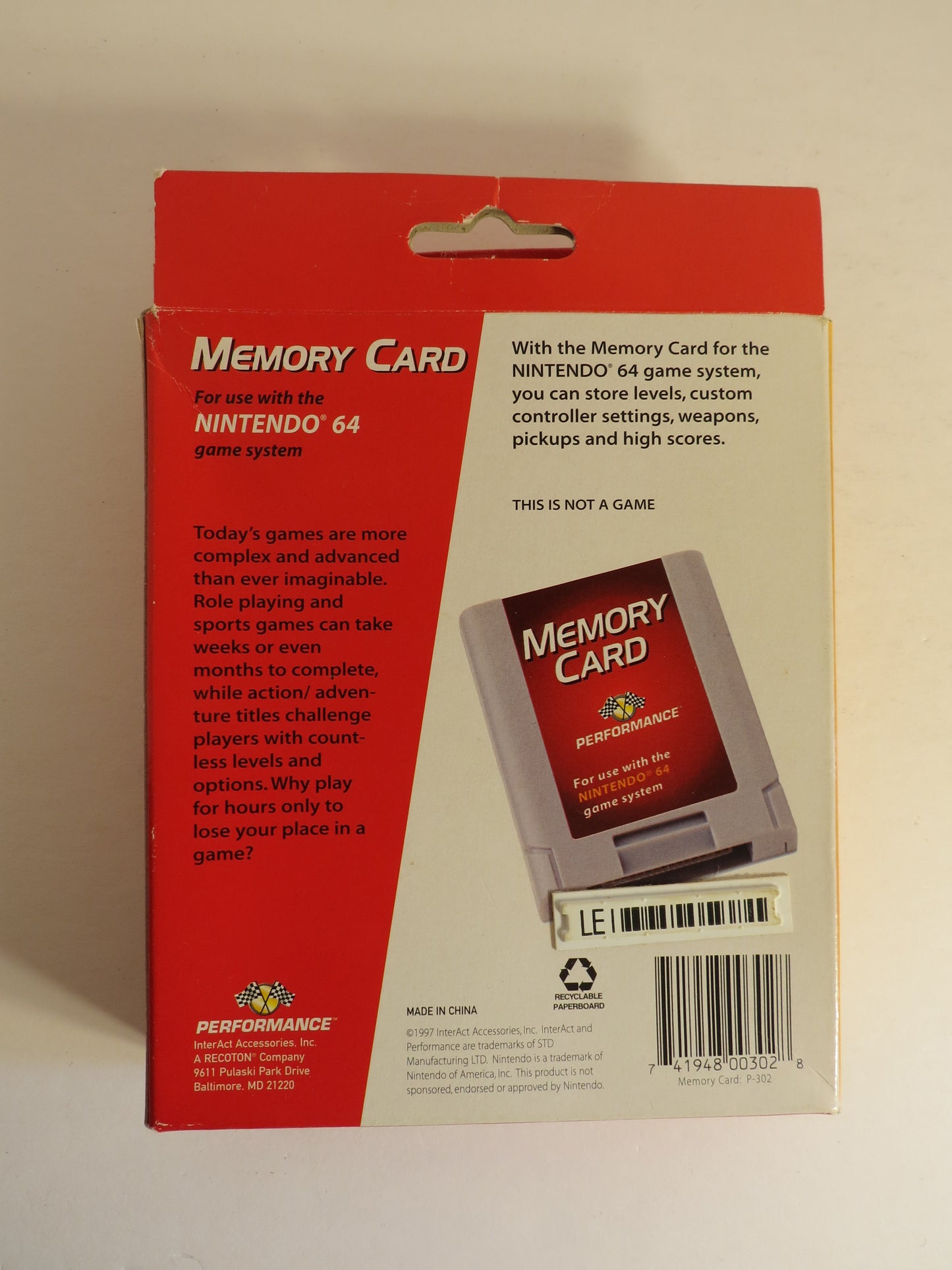Memory Card Nintendo 64 CIB N64 Performance
