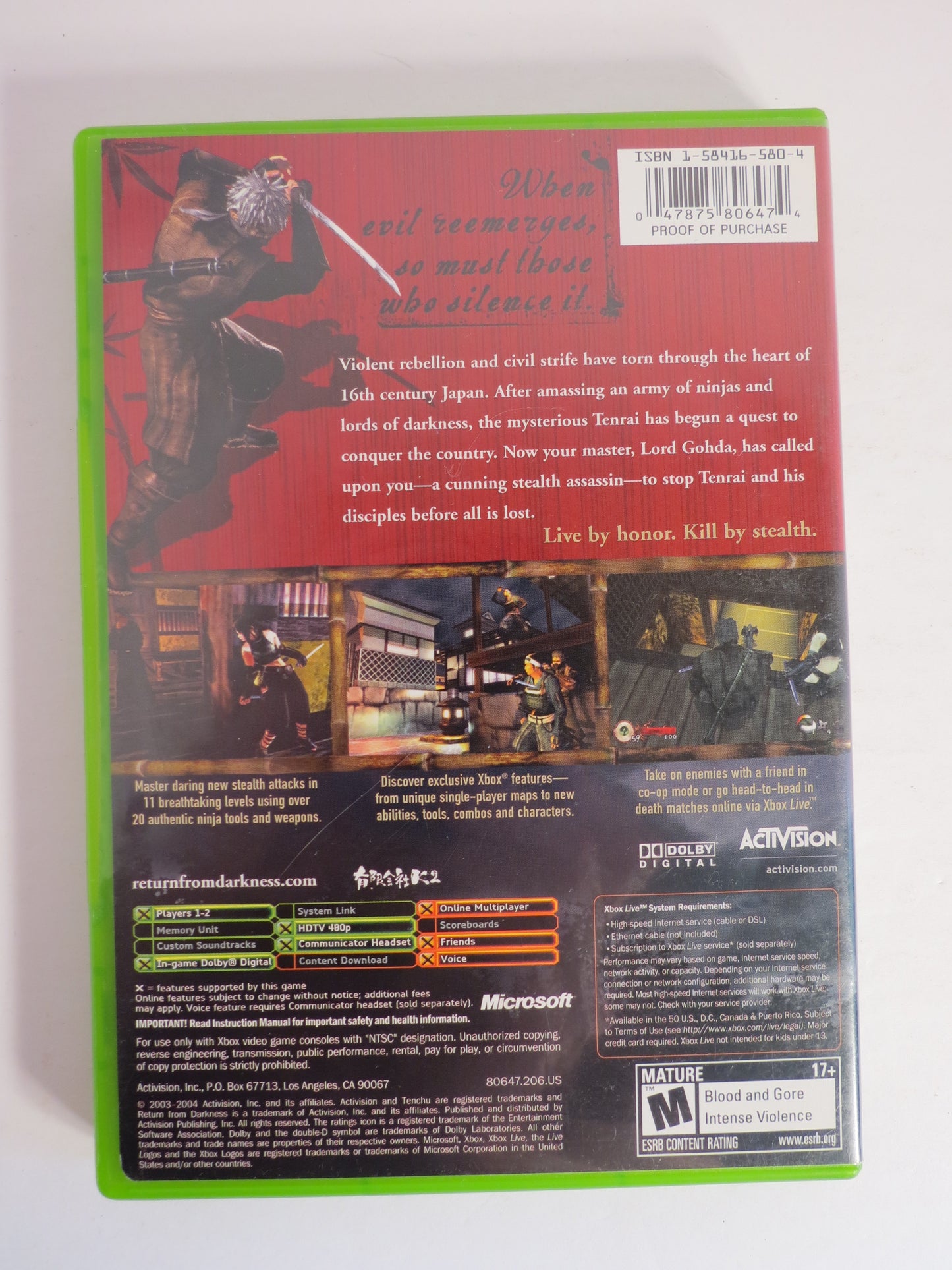 Tenchu Return From Darkness Xbox Game CIB