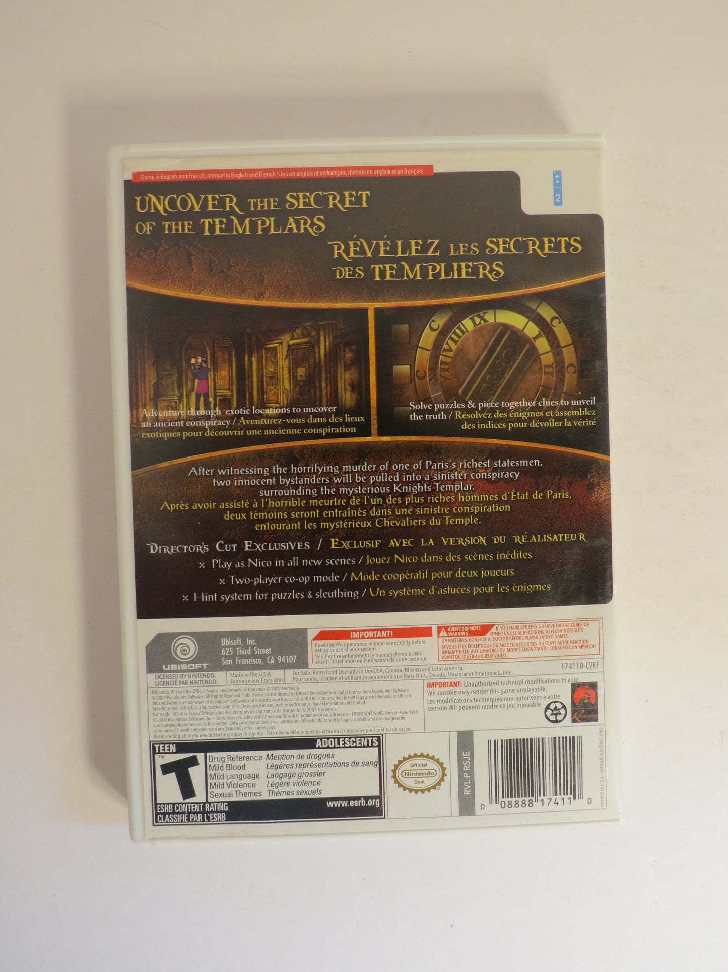 Broken Sword Shadow of the Templars Director's Cut Nintendo Wii Game CIB