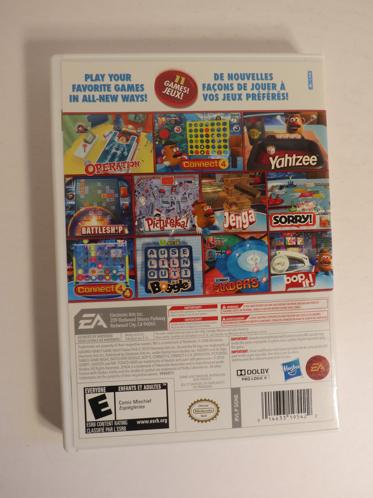 Hasbro Family Game Night Value Pack Nintendo Wii Game CIB