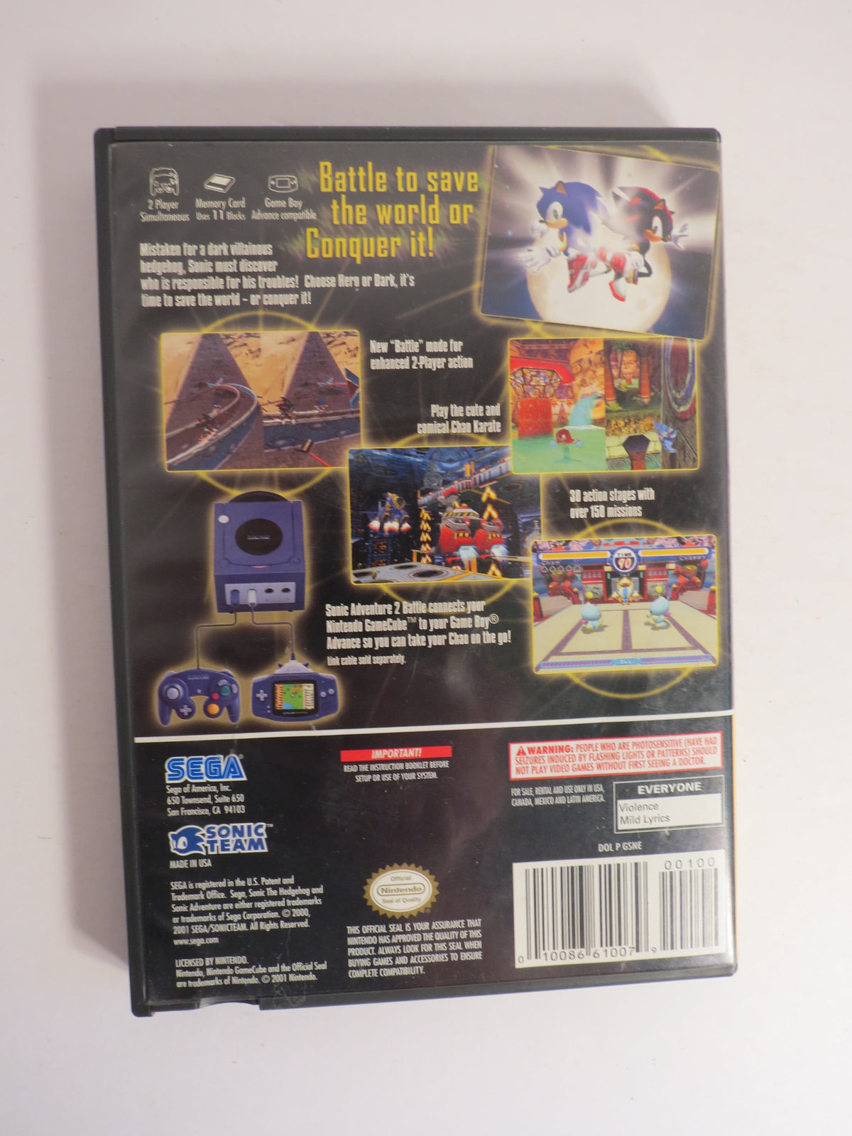 Sonic Adventure 2 Battle Player's Choice Nintendo Gamecube Game CB