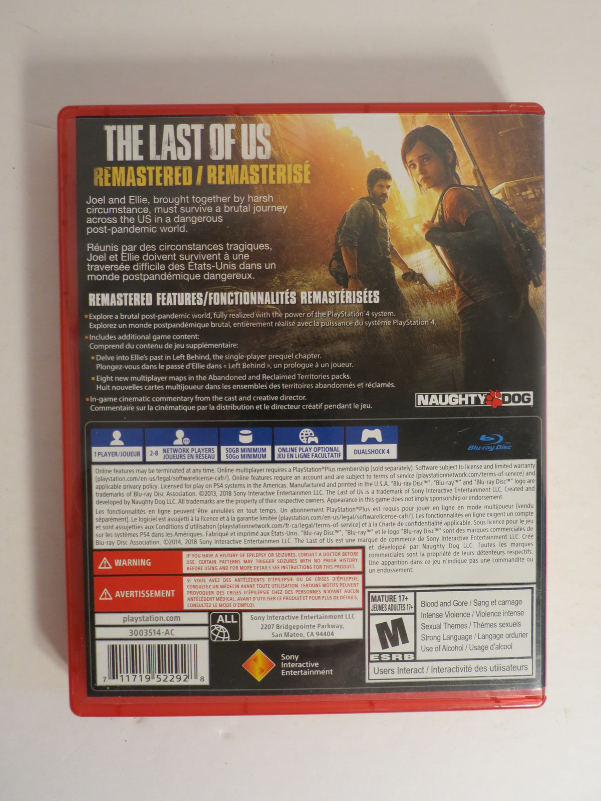 The Last of Us Remastered Hits Playstation 4 Game PS4 CIB