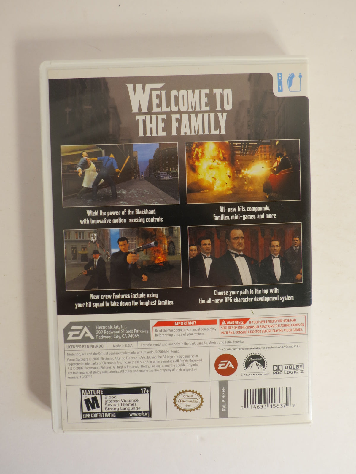 The Godfather Blackhand Edition Nintendo Wii Game CIB