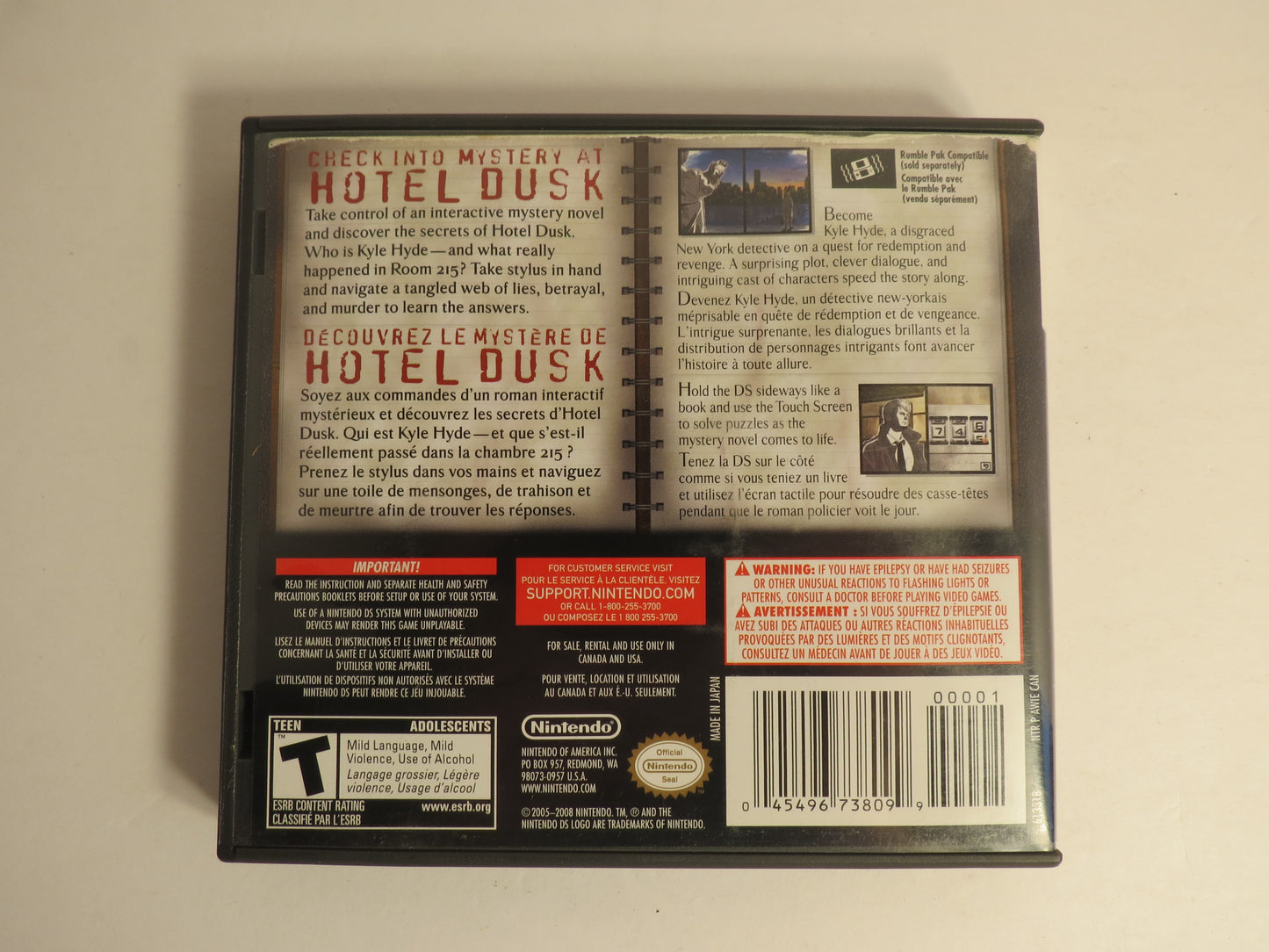 Hotel Dusk Room 215 Nintendo DS Game CIB