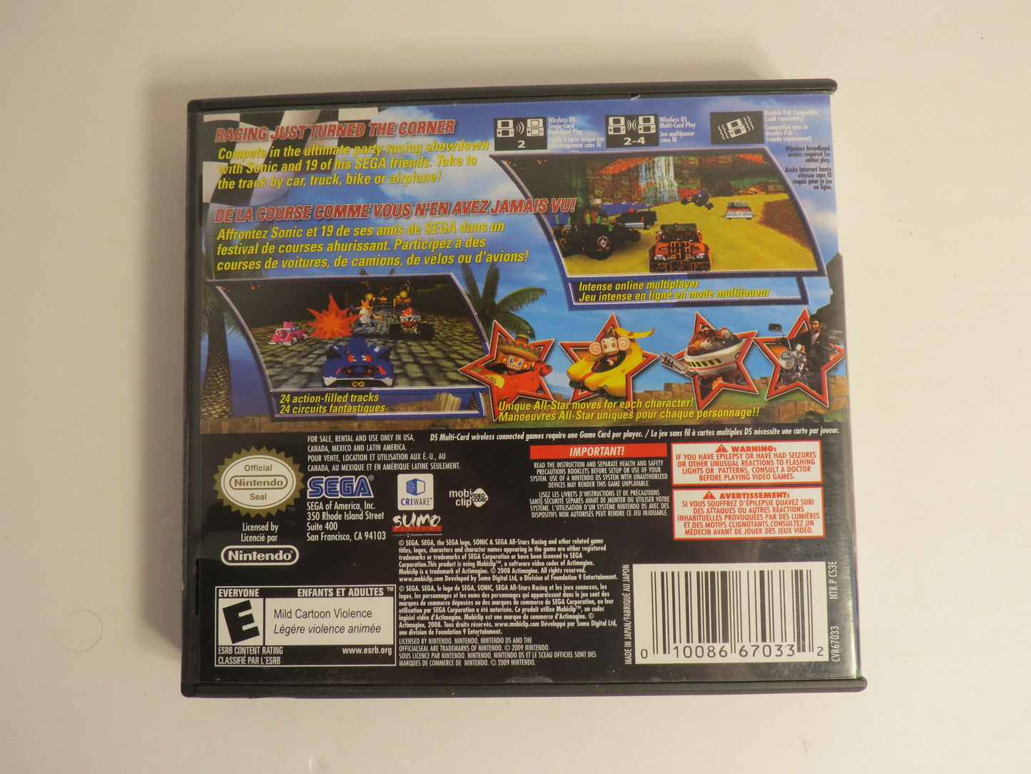Sonic & Sega All-Stars Racing Nintendo DS Game CIB