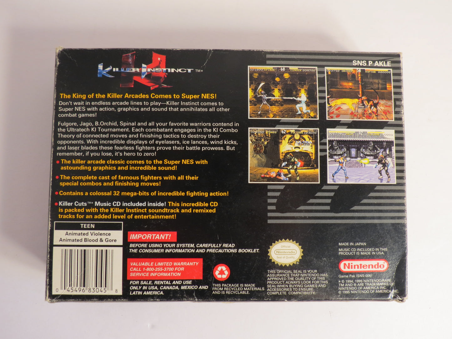 Killer Instinct Super Nintendo SNES Game CIB