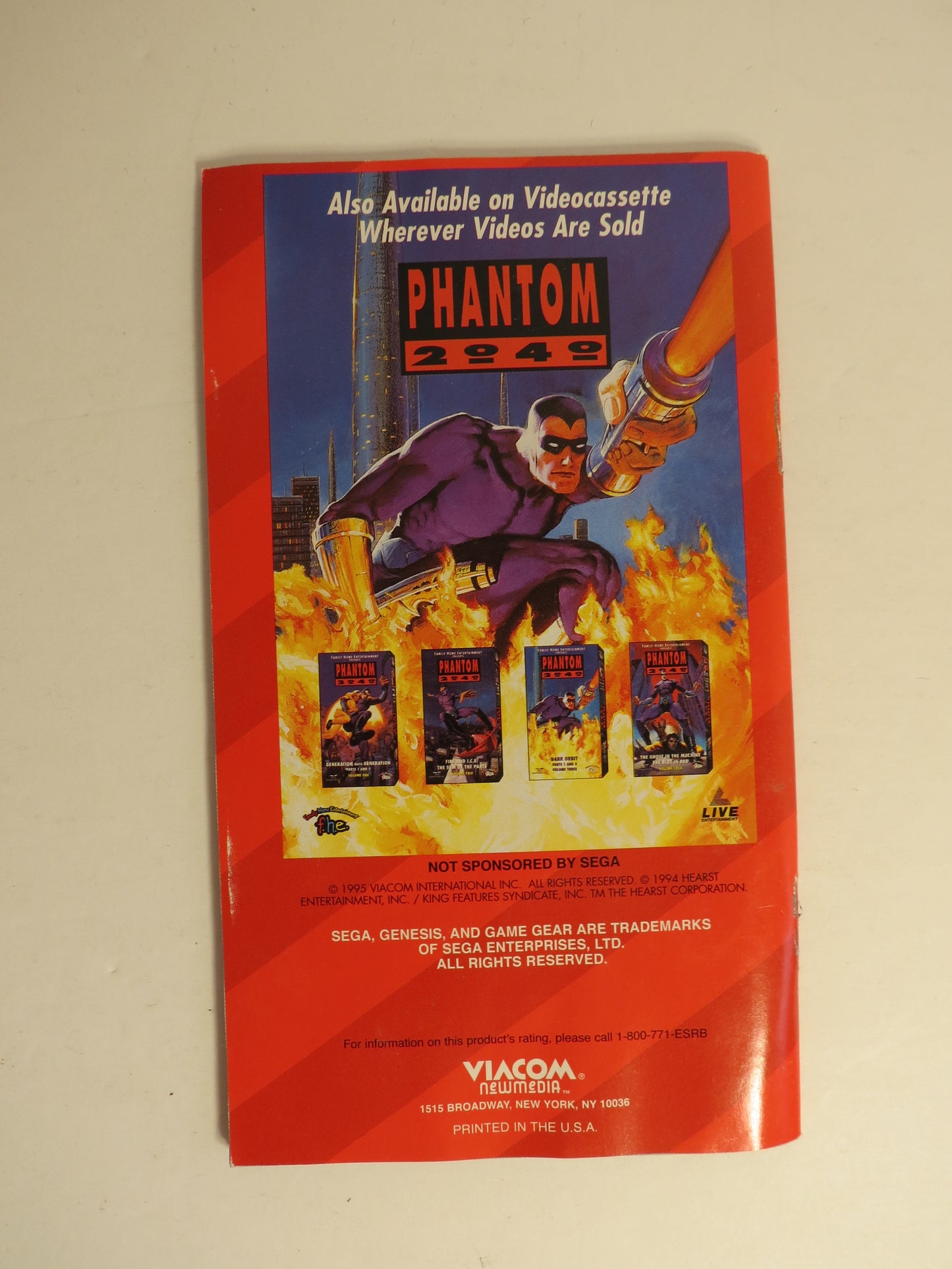 Phantom 2040 Cardboard Sega Genesis Game CIB