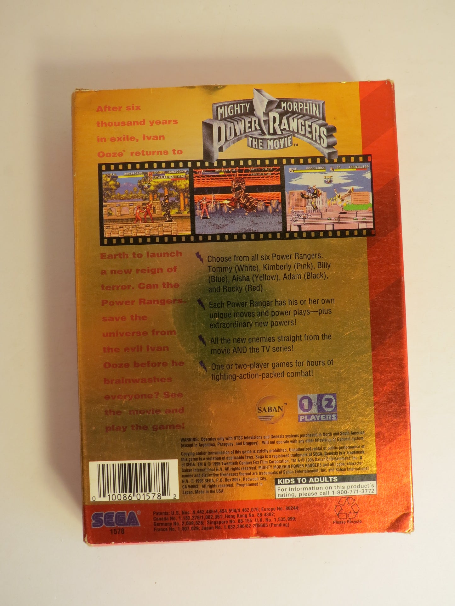 Mighty Morphin Power Rangers the Movie Cardboard Sega Genesis Game CB
