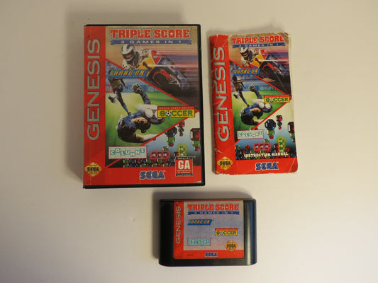 Triple Score 3 Games in 1 Sega Genesis Game CIB