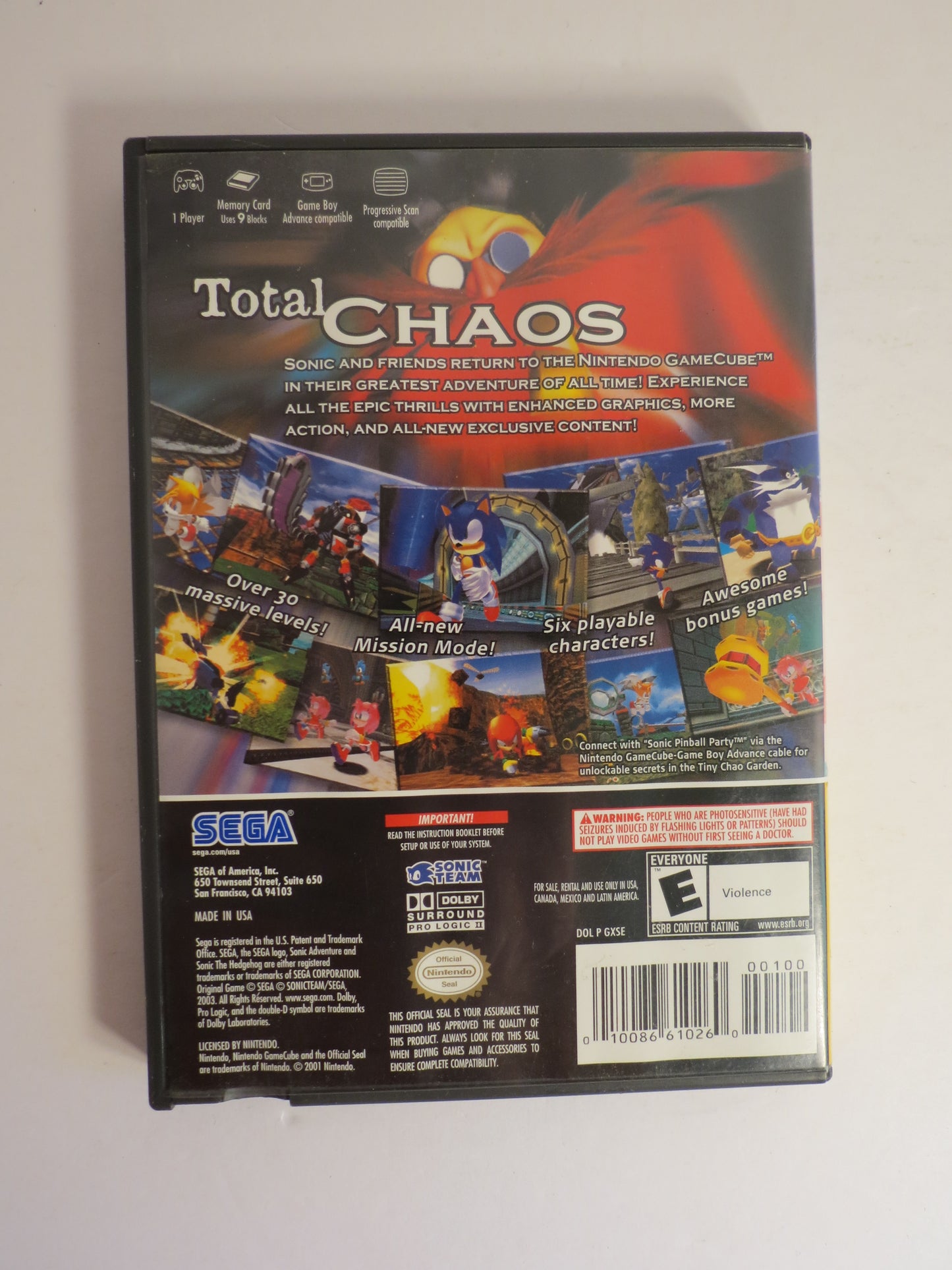 Sonic Adventure DX Player's Choice Nintendo Gamecube Game CIB