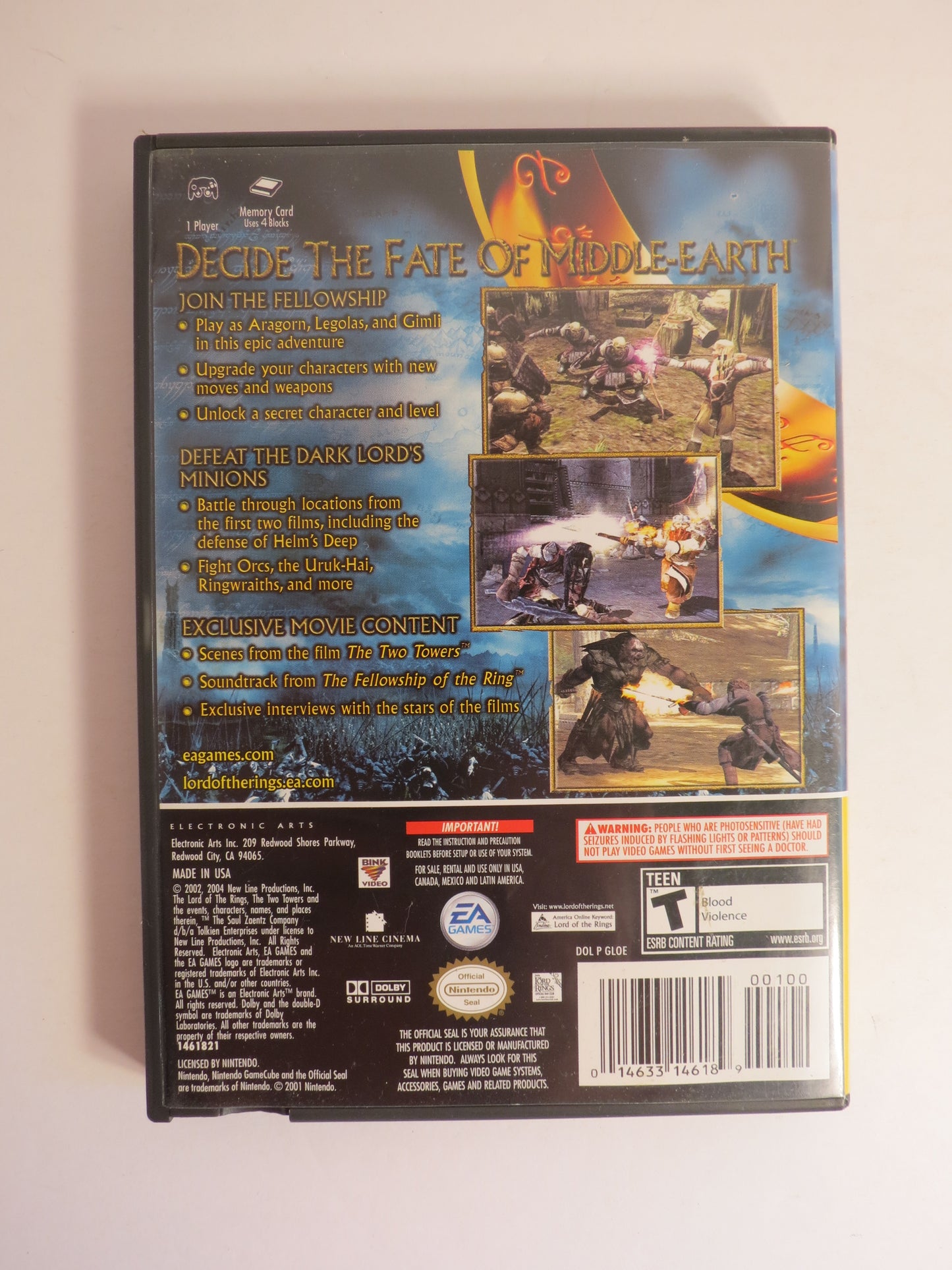 The Lord of the Rings: The Two Towers Player's Choice Nintendo Gamecube Game CIB